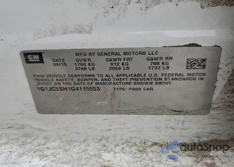 2016 Chevrolet Sonic Lt z USA, uszkodzony, nr VIN 1G1JC5SH1G4115553